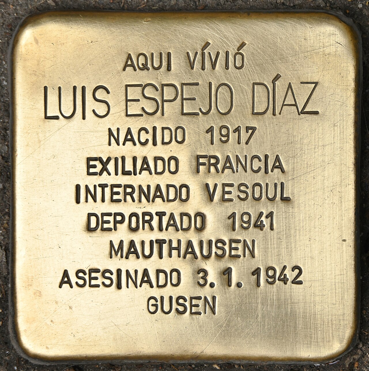 Stolperstein en memoria de Luis Espejo Díaz