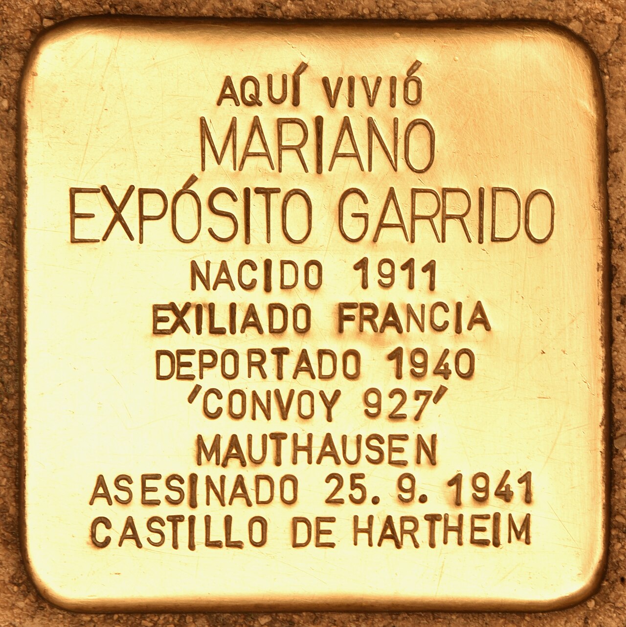 Stolperstein en memoria de Mariano Expósito Garrido