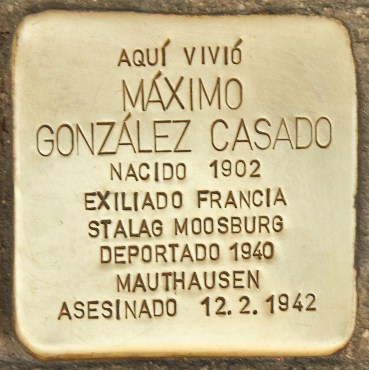 Stolperstein en memoria de Máximo González Casado