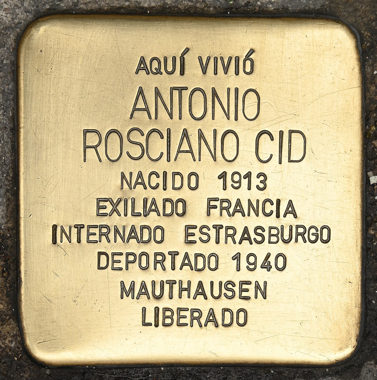 Stolperstein en memoria de Antonio Rosciano Cid