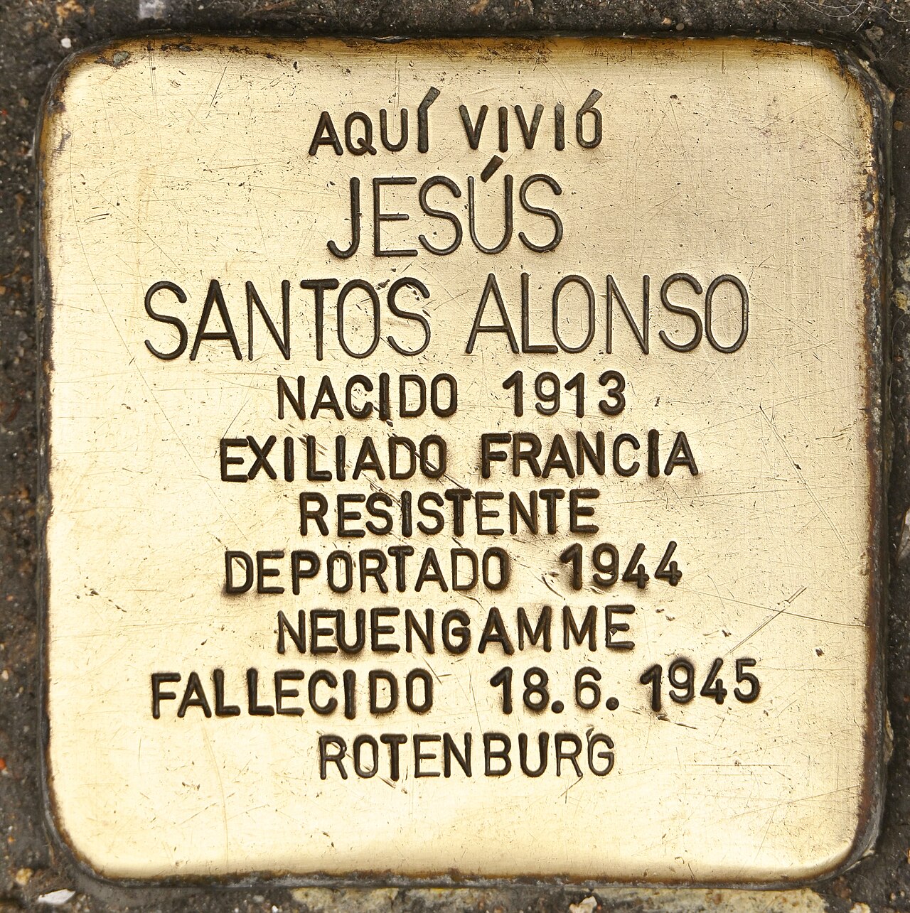 Stolperstein en memoria de Jesús Santos Alonso
