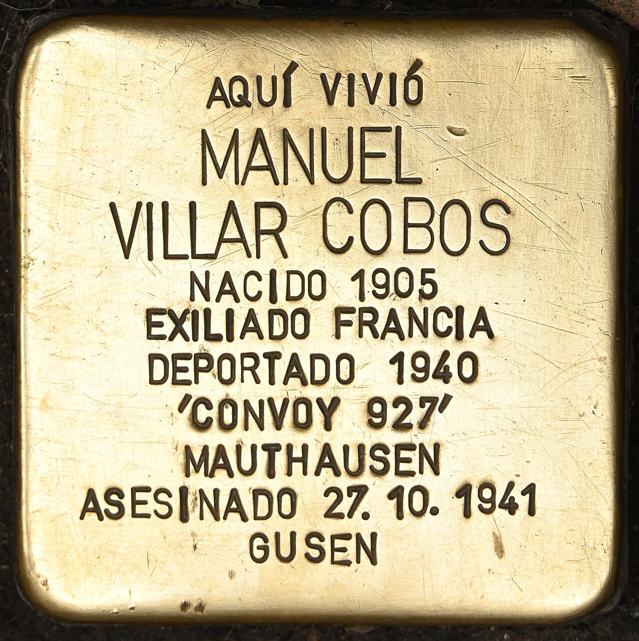 Stolperstein en memoria de Manuel Villar Cobos