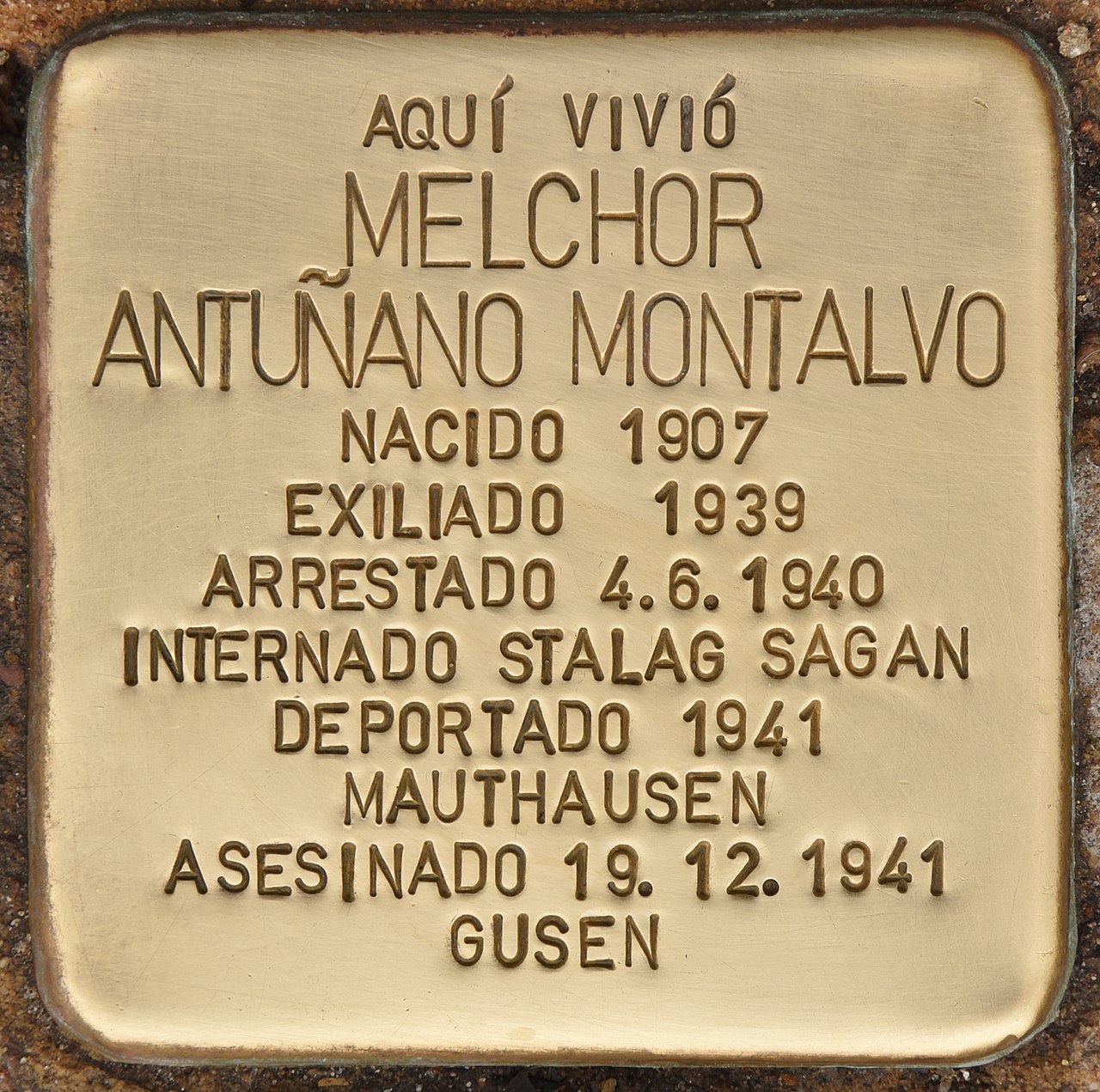 Stolperstein en memoria de Melchor Antuñano Montalvo